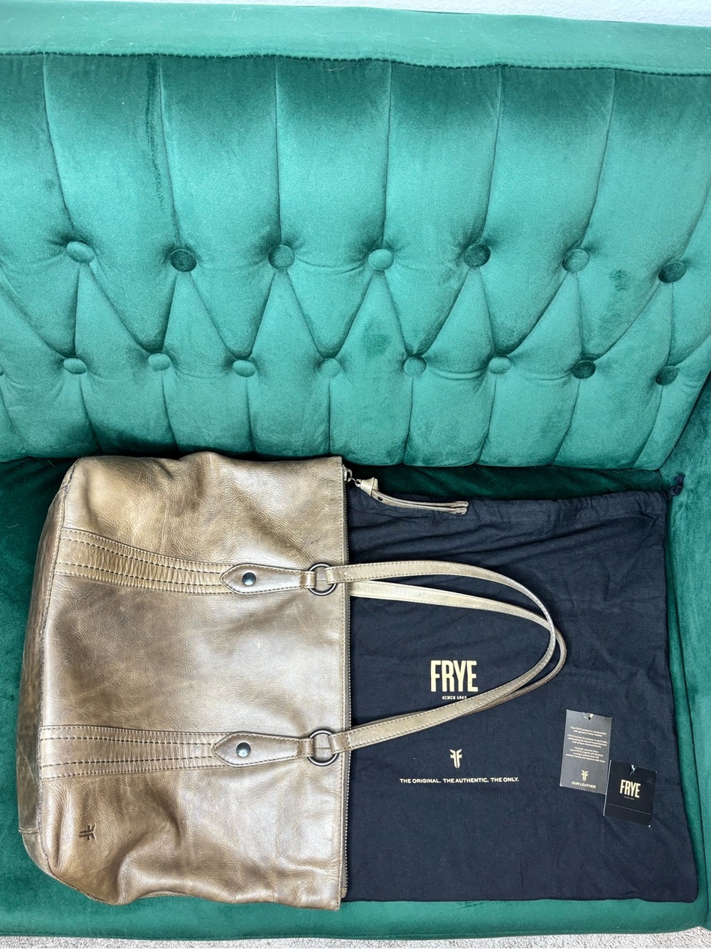 Frye Leather Melissa Zip Shopper Purse Tote Bag Khaki